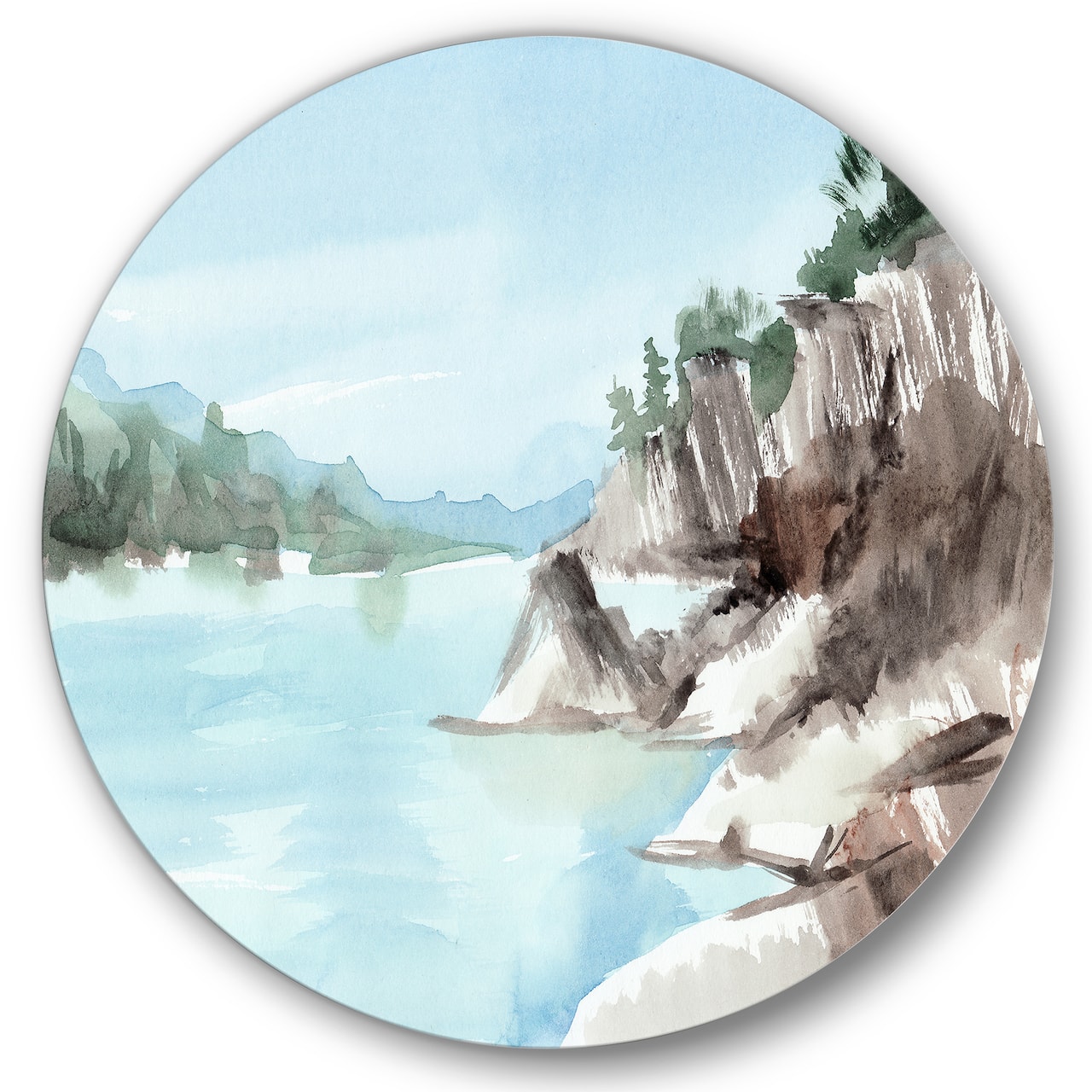 Designart - Rocks By The Blue Lake - Lake House Metal Circle Wall Art